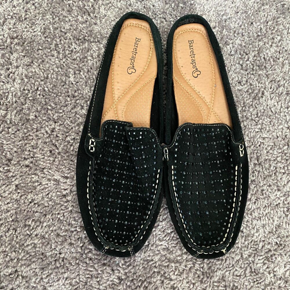BARETRAPS Orvyn Black Leather Bejeweled Beaded Slip-On Mules Size 8 - Picture 2 of 14